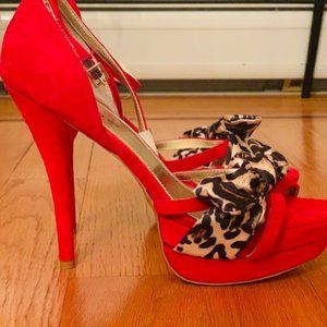 Bebe Macey Heels Red Leopard Shoes